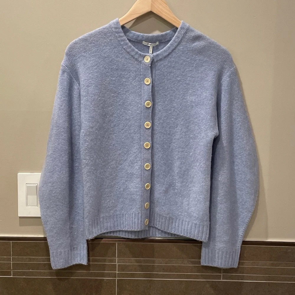 Cozy Cardigan Light Puff Sleeve in Periwinkle Blue - Picture 1 of 9